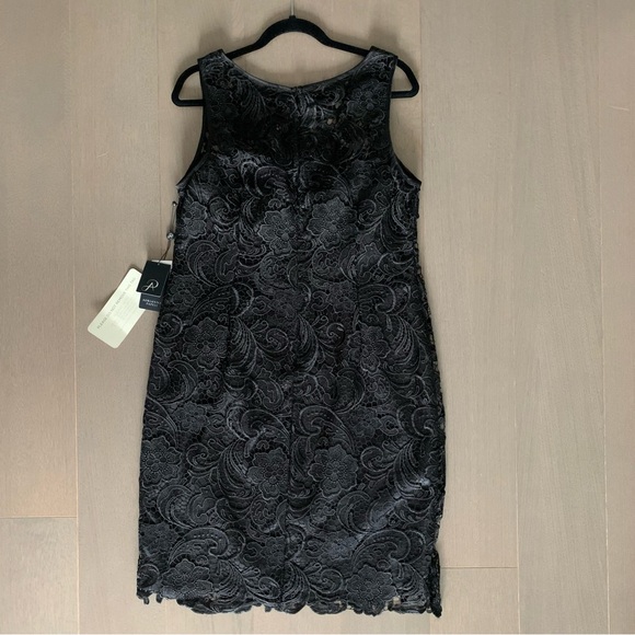 Adrianna Papell Black Illusion Neckline Lace Sheath Dress - Picture 7 of 12
